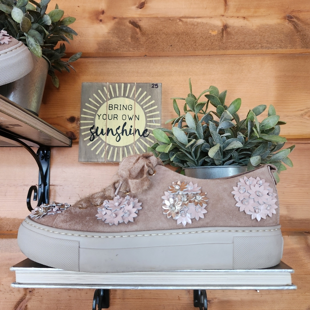 Attilio Giusti Leombruni Suede Leather Floral Metallic Platform Sneakers Size 38 - Picture 2 of 11